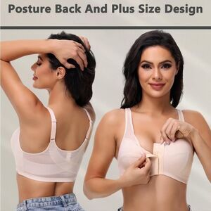NWT Front Closure Posture Bra Wireless Plus Size Non-Paded Wide Strap